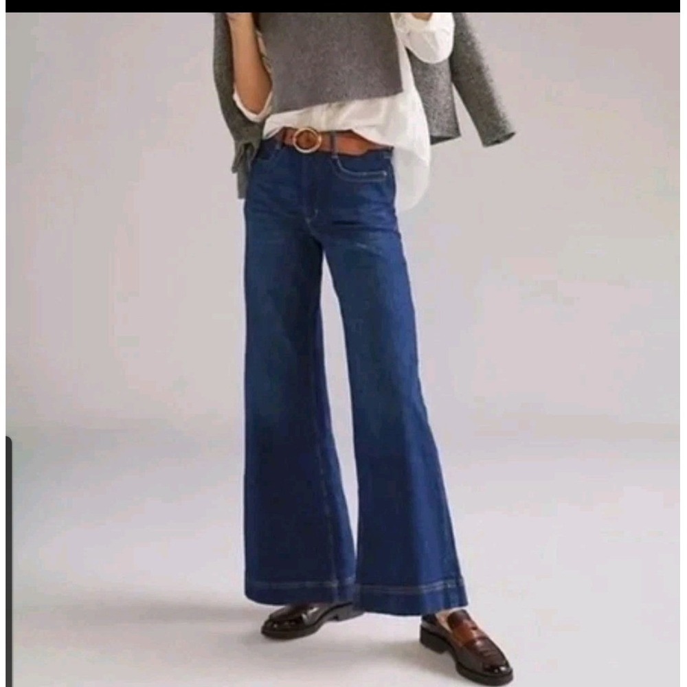 Maeve Anthropologie Dark Wash Wide Leg Jeans Size 18W High Rise Stretch Denim